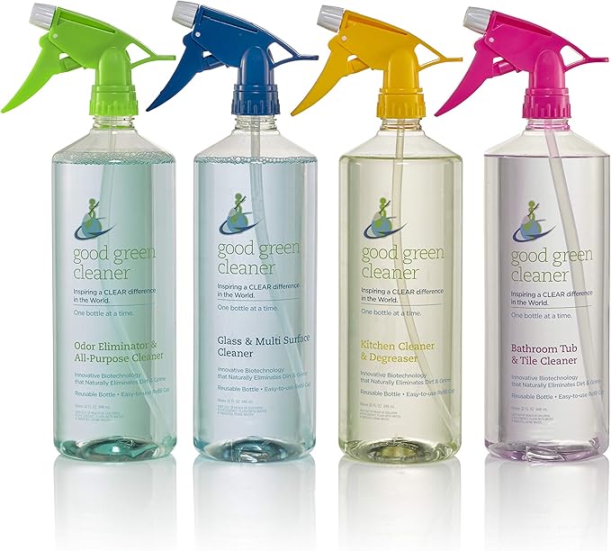 Glass & Multi Surface Cleaner Starter Set | 32 ounce, Reusable Spray Bottle | Biodegradable Formula | Daily Cleaner | Ammonia and Streak Free | Includes 1 Pod