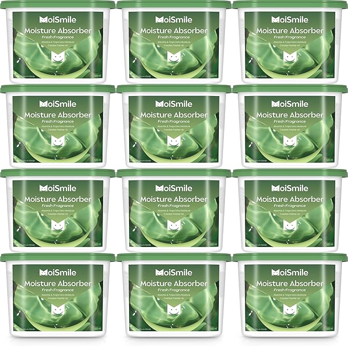 Moisture Absorbers 12 Packs, 10.8 Oz Fresh Scent Efficient Humidity Absorber ＆ Odor Eliminator Boxes, Refillable Car Dehumidifier for Closet, Bathroom, Basement＆ RV