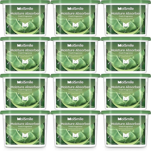Moisture Absorbers 12 Packs, 10.8 Oz Fresh Scent Efficient Humidity Absorber ＆ Odor Eliminator Boxes, Refillable Car Dehumidifier for Closet, Bathroom, Basement＆ RV