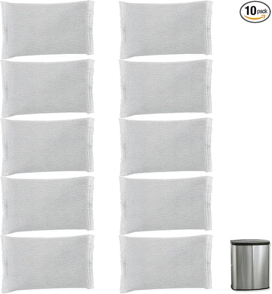 10 Pack (1.2Pounds) Activated Charcoal Odor Absorber Filter Refills for iTouchless Trash Cans. Trash Can Odor Filter-Charcoal Odor Absorbing Bags, Each 4-Pack Fits an 8-gallon or Larger Trash Can