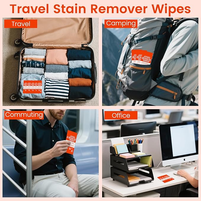 Stain Remover Wet Wipes Bulk, Individual Wrapped Stain Remover for Clothes Portable Travel Messy Eater Stain Removal Wipes Pocket Size for Clothing Fabric, Shoes, Wine, Fast Food (10 x 7.9 inch) (200)