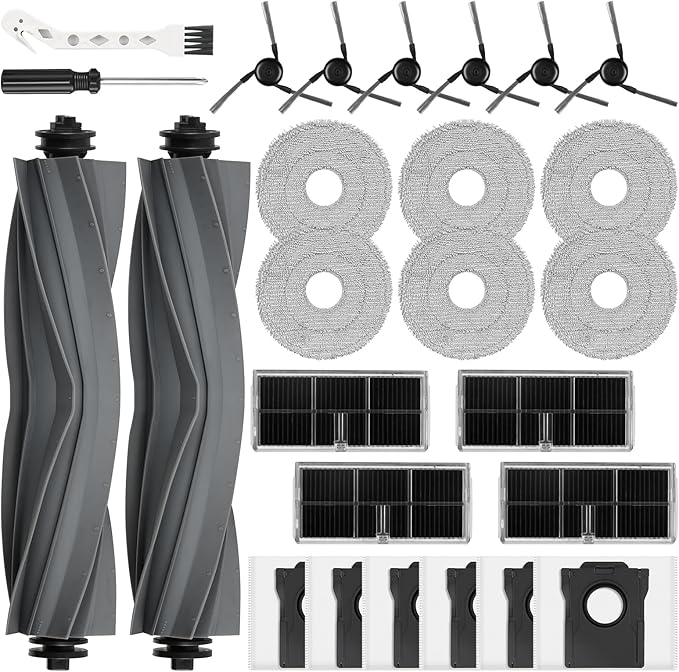 26 Pack Accessories Kit for Dreame L40 Ultra/X40 Ultra/Mova P10 Pro Ultra/P50 Pro Ultra Robot Vacuum, 2 Main Brushes 6 Side Brushes 4 HEPA Filters 6 Mop Pads 6 Dust Bags 1 Cleaning Brush 1 Screwdriver