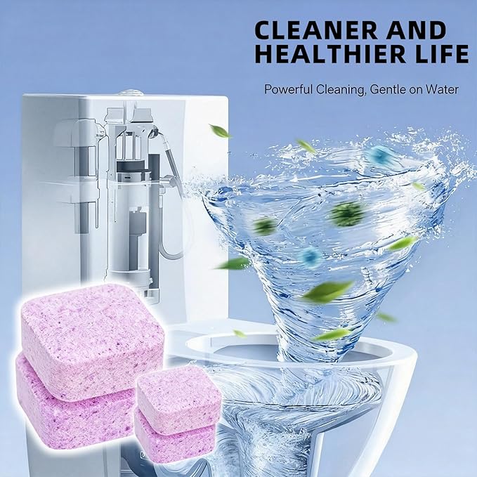 2-in-1 Toilet Cleaning Tablets (48 Pack) - 16 Effervescent Toilet Bowl Stain Remover and 32 Blue Toilet Tank Cleaner Tablets - Limescale Removal for Septic System