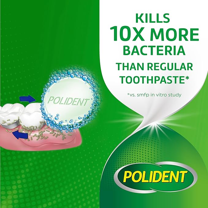 Polident Overnight Whitening Antibacterial Dental Appliance Cleanser Tablets, Mouthguard Cleaning Tablets, 60 Count