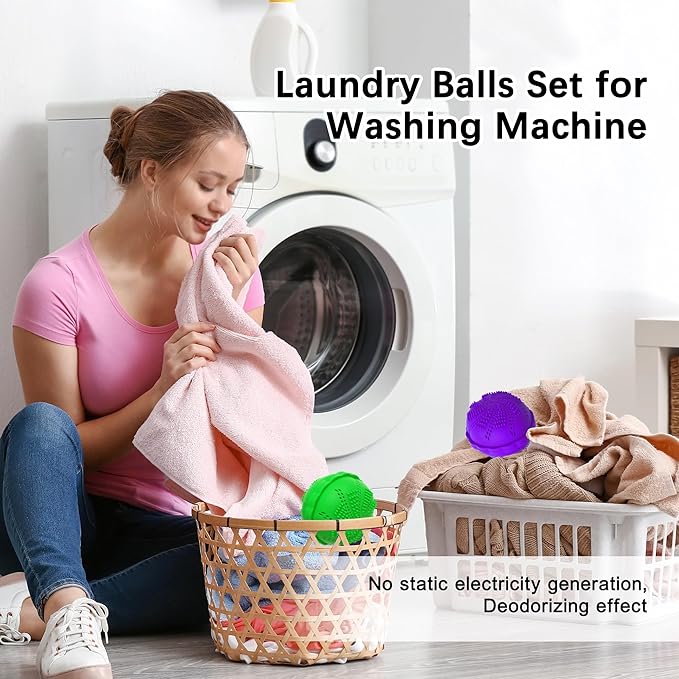 Laundry Balls Set, Natural Non-Chemical Detergent Wash Balls for Washing Machine Eco Friendly Washer Ball, Set of 2