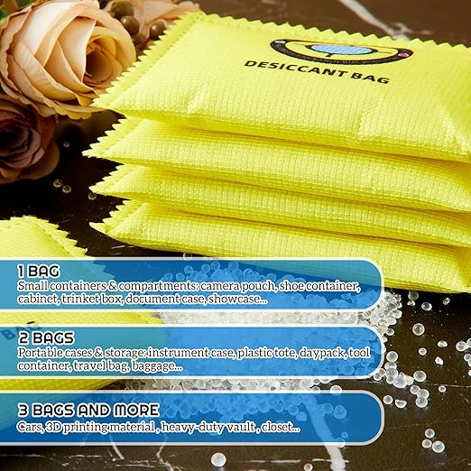Lounsweer 24 Pack (100g Each) Rechargeable Silica Gel Desiccant Packets, Reusable Moisture Absorber for Storage Bins, Gun Safes, Camper and Cars, Desiccant Dehumidifier for Closets, Drawer, Luggage