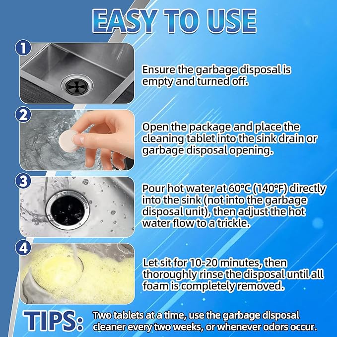 Garbage Disposal Cleaner and Deodorizer 50 Packs, Powerful Garbage Disposal Cleaner Tablets, 1 Year Supply For Kitchen Sink&Drain Clean, Home Cleaning Essentials