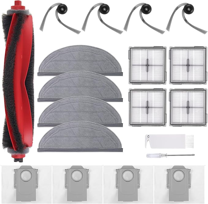 VIEWALL Q10S5 Accessories Replacement Kit for Roborock Q10 S5 / Q10 S5+ Plus Robot Vacuum, 1 Main Brushes, 4 Mop Pads, 4 Side Brushes, 4 HEPA Filters, 4 Dust Bags, 1 Cleaning Tool, 1 Screwdriver