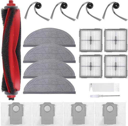 VIEWALL Q10S5 Accessories Replacement Kit for Roborock Q10 S5 / Q10 S5+ Plus Robot Vacuum, 1 Main Brushes, 4 Mop Pads, 4 Side Brushes, 4 HEPA Filters, 4 Dust Bags, 1 Cleaning Tool, 1 Screwdriver