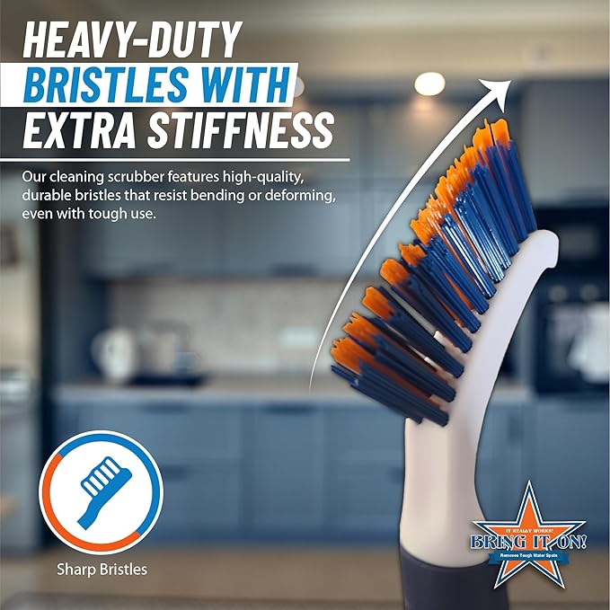 Bring It On Grout Cleaner Pro with Grout Cleaning Brush – 32Fl Oz Grout Cleaner for Shower Tile Includes 8-inch Heavy-Duty Grout and Tile Cleaner Brush – Effectively Removes Mineral Deposits