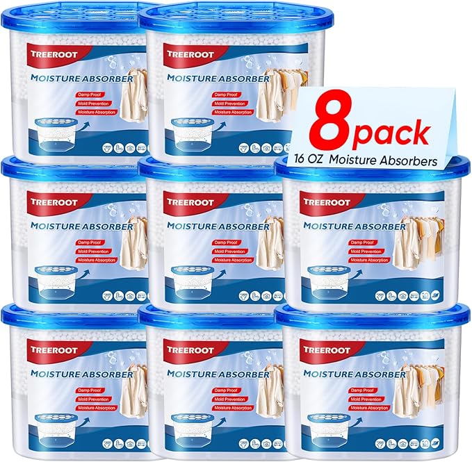 8 Pack Moisture Absorbers, 16 OZ Humidity Absorber Bucket, Moisture Absorbers for Closet, Dehumidifier Bucket for Wardrobes, Kitchens and Bathrooms, Fragrance Free Humidity Absorber