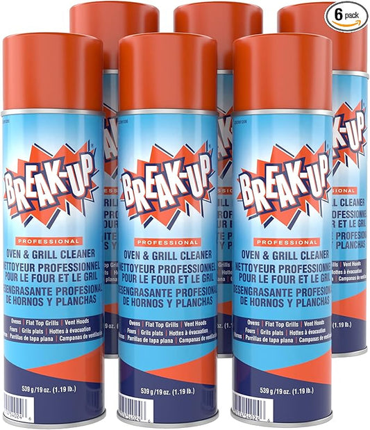 Diversey Break-Up Professional Oven & Grill Cleaner, Heavy Duty Grease Remover for Grill Grates, Ovens, Flat Tops & Vent Hoods, 19 oz Aerosol Spray, Pack of 6