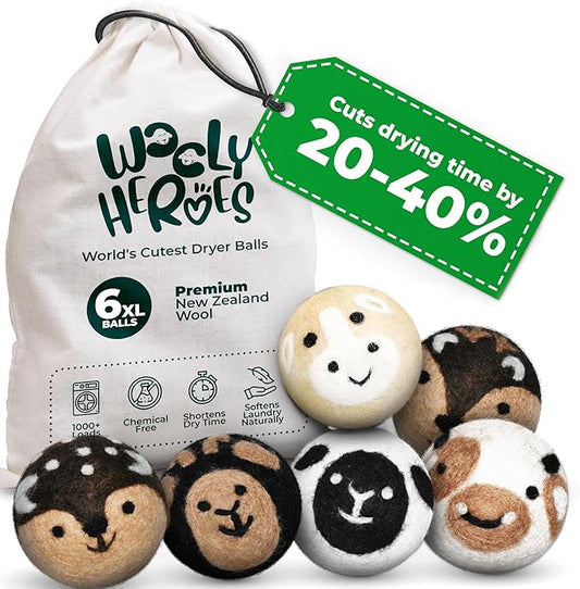 No More Dryer Sheets! XL Wool Dryer Balls 6-Pack, Reusable Laundry Softener & Static Reducer, Eco-Friendly, Long-Lasting, Safe for Sensitive Skin