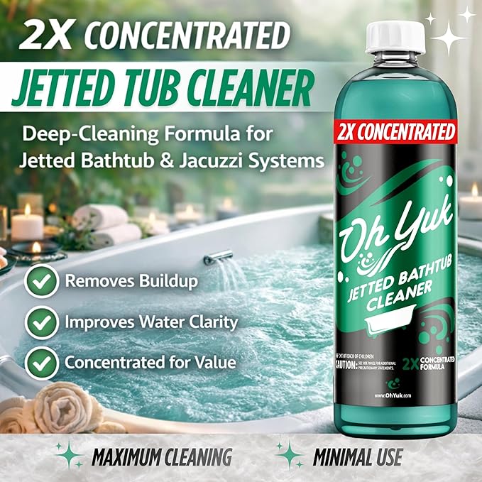 Oh Yuk Jetted Tub Cleaner 2X Concentrated – Deep Cleaning Jetted Bathtub & Jacuzzi Cleaner for Tub Systems with Jets – Removes Buildup – 16 fl oz