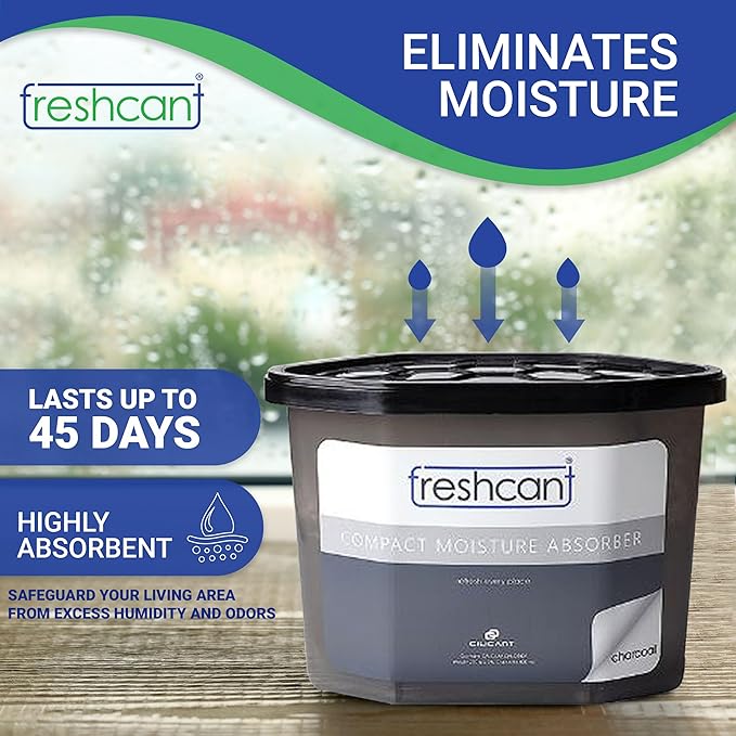 Freshcant Moisture Absorber Bundle, Room and Closet Freshener, Moisture and Odor Absorber for Home, Rooms, Basement, Garage, Prevents Musty Odor, Controls Moisture, Pack of 3, Charcoal