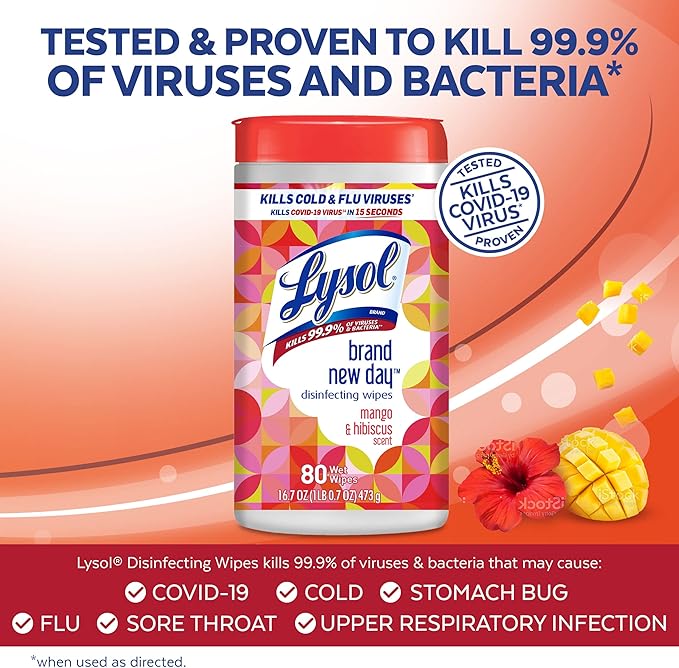 Lysol Disinfectant Wipes, Multi-Surface Disinfectant Cleaning Wipes, For Disinfecting and Cleaning, Mango & Hibiscus, 80 Count (Pack of 4)