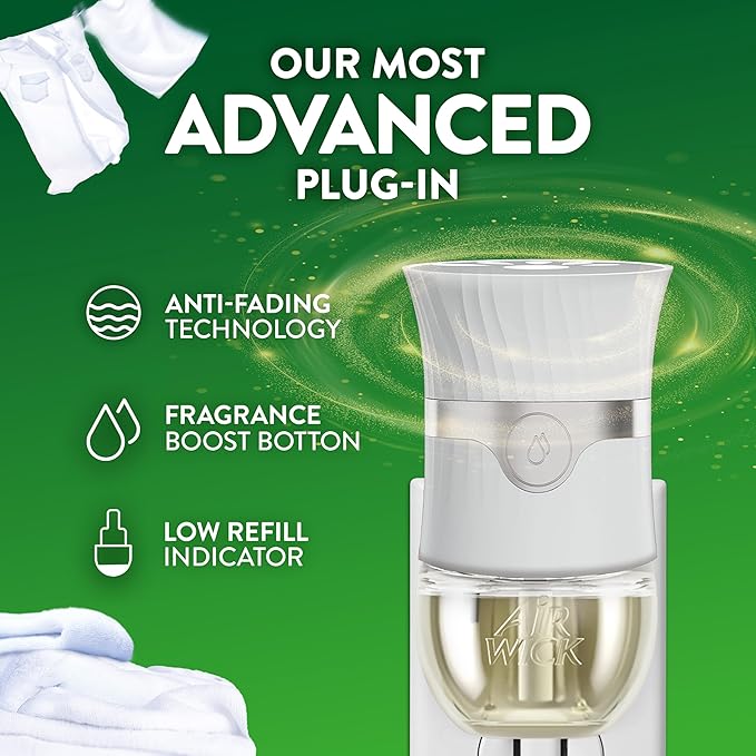 Air Wick Plug in Scented Oil Starter Kit (Warmer + 1 Refill), Fresh Linen, Air Freshener, Essential Oils