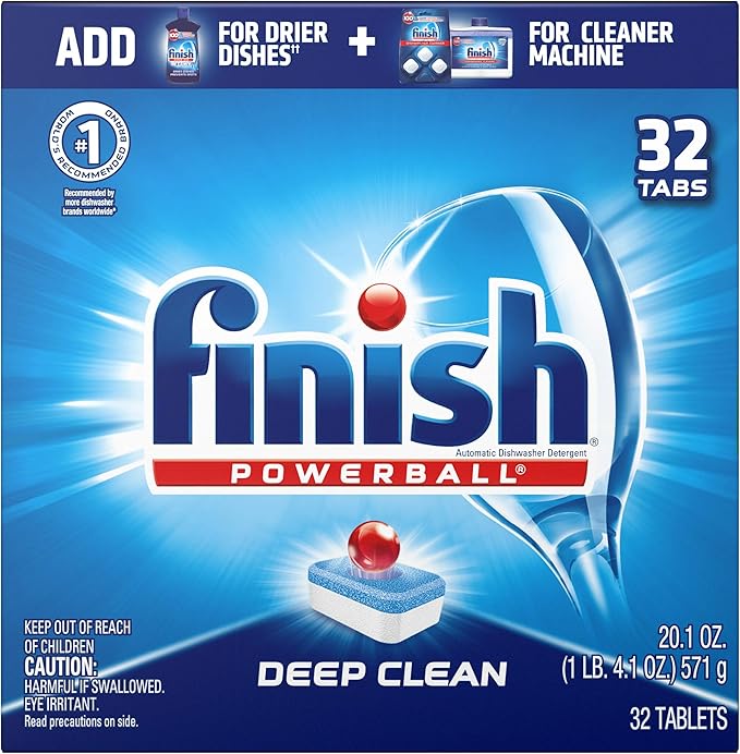 Finish - All in 1-32ct - Dishwasher Detergent - Powerball -Individually Wrapped Dishwashing Tablets - Dish Tabs