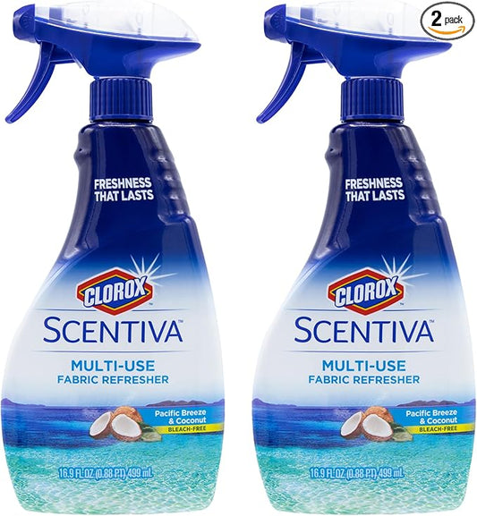 Clorox Scentiva Fabric Refresher Spray for Household Home Fabrics, Odor Refreshing Spray for Upholstery, Curtains, Bedding and Carpets, Pacific Breeze Coconut Scent, 16.9 Fl Oz - 2 Pack