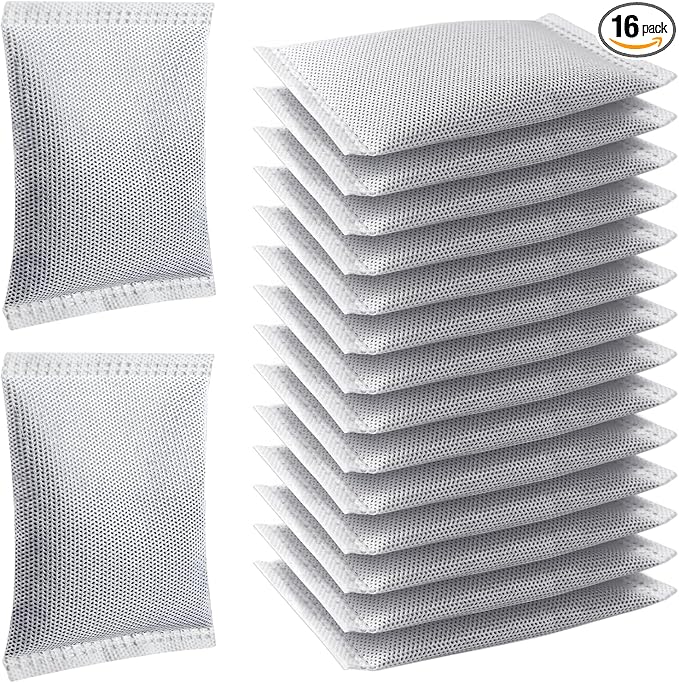 16 Pcs Activated Charcoal Odor Absorbing Filter Refills, Compatible with 8 Gallon & Larger Trash Cans, Long-Lasting Deodorizer Replacement for Kitchen/Bathroom Use