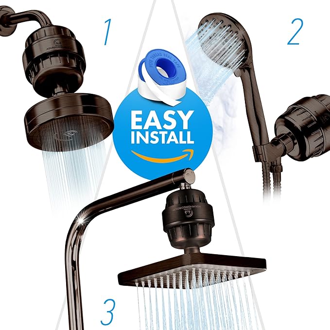 AquaHomeGroup 20 Stage Shower Head Filter with Vitamin C E A - High Output Filters to Reduce Chlorine - 2 Cartridges Included - Consistent Flow Showerhead Filter