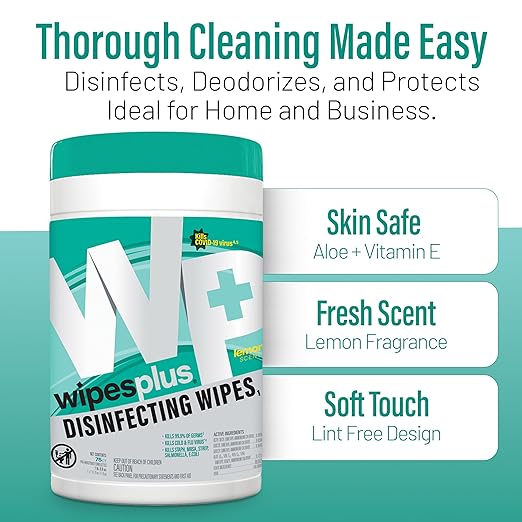 WIPESPLUS Disinfecting Surface Wipes Canister Bleach Free with Lemon Scent for Home and Business, 450 Count, (6 Packs of 75)