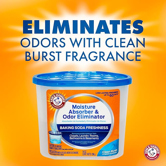 Arm & Hammer Clean Burst Moisture Absorber and Odor Eliminator Tubs, 14 oz., 3 Pack, Attract and Trap Excess Moisture, Eliminate Musty Odors, Convenient and Effective