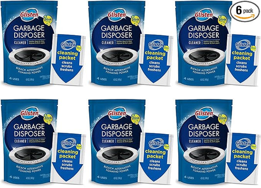 Glisten Garbage Disposer Cleaner, Odor Eliminator with Foaming Action, Removes Build-up and Deep Cleans, Lemon Scent, 4.9 Oz(Pack of 6)