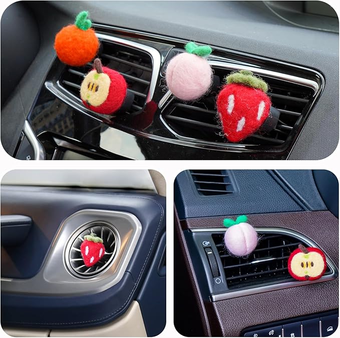 Wonhibo Fruit Car Air Freshener Vent Clip, 4 Pack Cute Soft Stuffed Vent Decor Car Decorative Accessories for Women