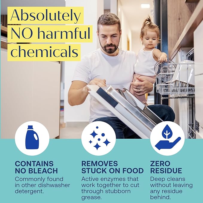 Fab Tab 100% Plastic-Free Dishwasher Detergent Tablets, Clean Ingredients, Fragrance Free, No Residue, Powerful Enzyme-Based Dishwasher Pods, 60 Count.