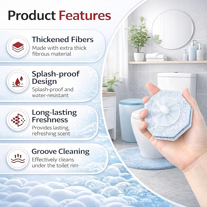 Disposable Toilet Cleaning Wand Refills | Preloaded Scrubbing Pads for Toilet Bowl Cleaning, Disinfecting, & Stain Removal, No-Touch Design | 10 Count