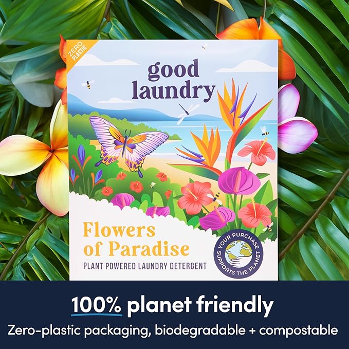 Good Laundry Detergent Sheets - Flowers of Paradise Scented (60 Loads) - Eco-Friendly Laundry Detergent Sheets, Hypoallergenic, No Plastic Jugs or Waste - Based in the USA