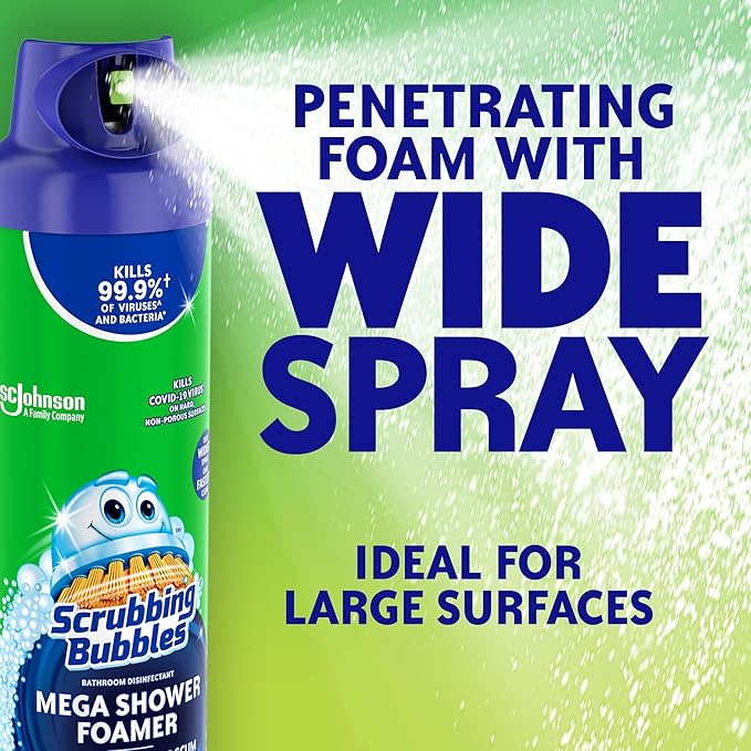 Scrubbing Bubbles Mega Bathroom and Shower Foamer Aerosol, Rainshower Scent, 20oz (Pack of 2)