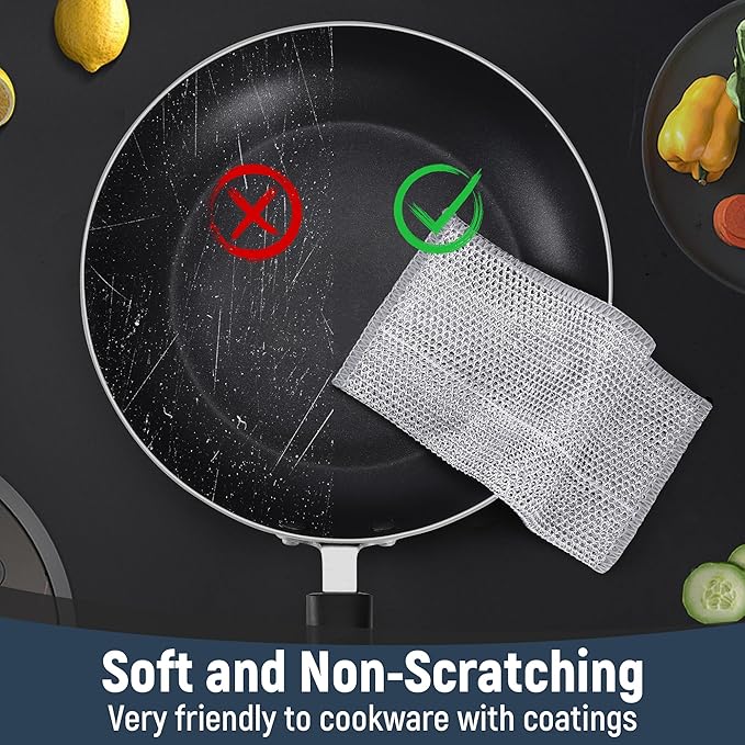 3 Layers Non Scratch Wire Dish Cleaning Supplies 36PCS - Wire Dishwashing Rag Home Essentials-Reusable Steel Wool Scrubber Washcloths,Kitchen Towels and Dishcloths Set for Pans Sinks & Cookware