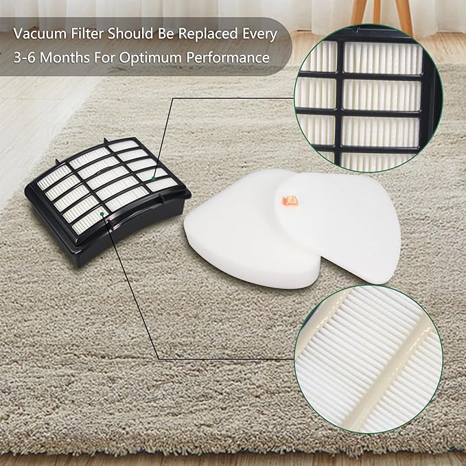Replacement Filter Compatible with Shark CU512 CU500 CU510 CU512 26 CU520 CU520 26 CU500 26 Navigator Lift-Away XL Multisurface Upright Vacuum (2 Hepa filter and 4 foam filter)