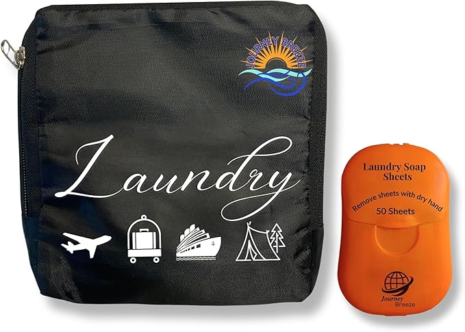 Travel Laundry Detergent Sheets and Foldable Travel Laundry Bag – Compact Laundry Detergent Sheets for Traveling, Dirty Clothes Laundry Bag for Hotels, Cruises & Suitcases