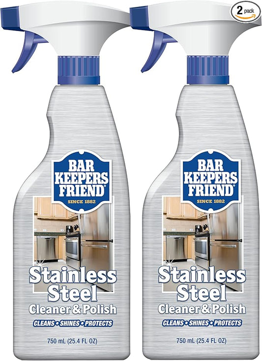 Bar Keepers Friend Stainless Steel Cleaner and Polish Spray (2 x 25.4 oz) Removes Oily Fingerprints, Hard Water Stains, Grime & Food Debris without Scratching or Dulling Appliances & Surfaces