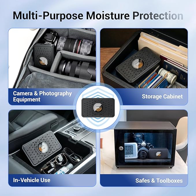 Auto Power-off Rechargeable Desiccant Dehumidifier with USB-C Cable, Reusable Portable Moisture Humidity Absorber Dryer Silica Gel Beads Packets for Gun Safe Camera Lens Pouch Electronics 3d Filaments
