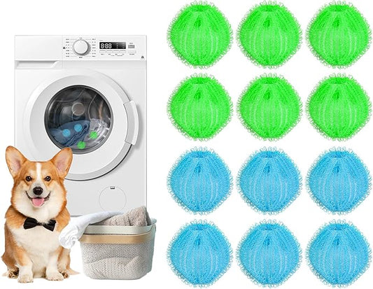 12PCS Pet Hair Remover for Laundry, Reusable Laundry Dog Hair Catcher Dryer Balls, Washing Machine Pet Hair Catcher Lint Remover for Removing Dog and Cat Fur from Clothing