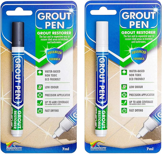 Grout Pen Tile Paint Marker: Waterproof Grout Colorant and Sealer Pen to Renew, Repair, and Refresh Tile Grout - Cleaner Coating Stain Pens - 2 Pack, 5mm Narrow Dark Grey and 5mm Narrow White Tip