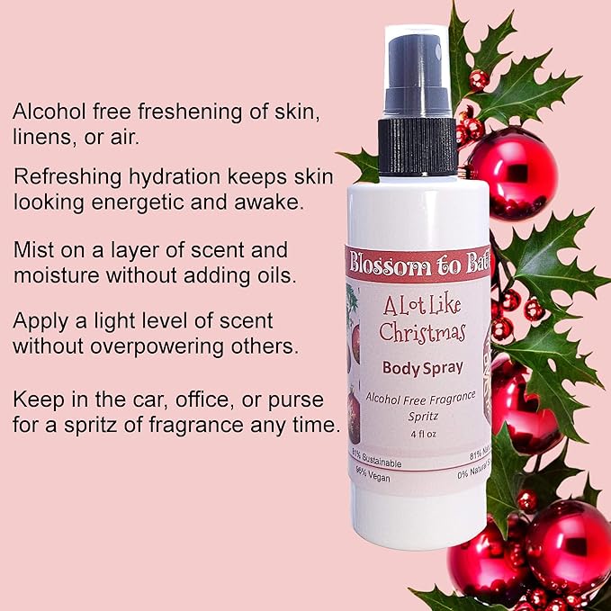 Blossom to Bath A Lot Like Christmas Body Spray (4 Ounce) - Phthalate Free Fragrance - Energizes Skin with a Spicy Sweet Scent