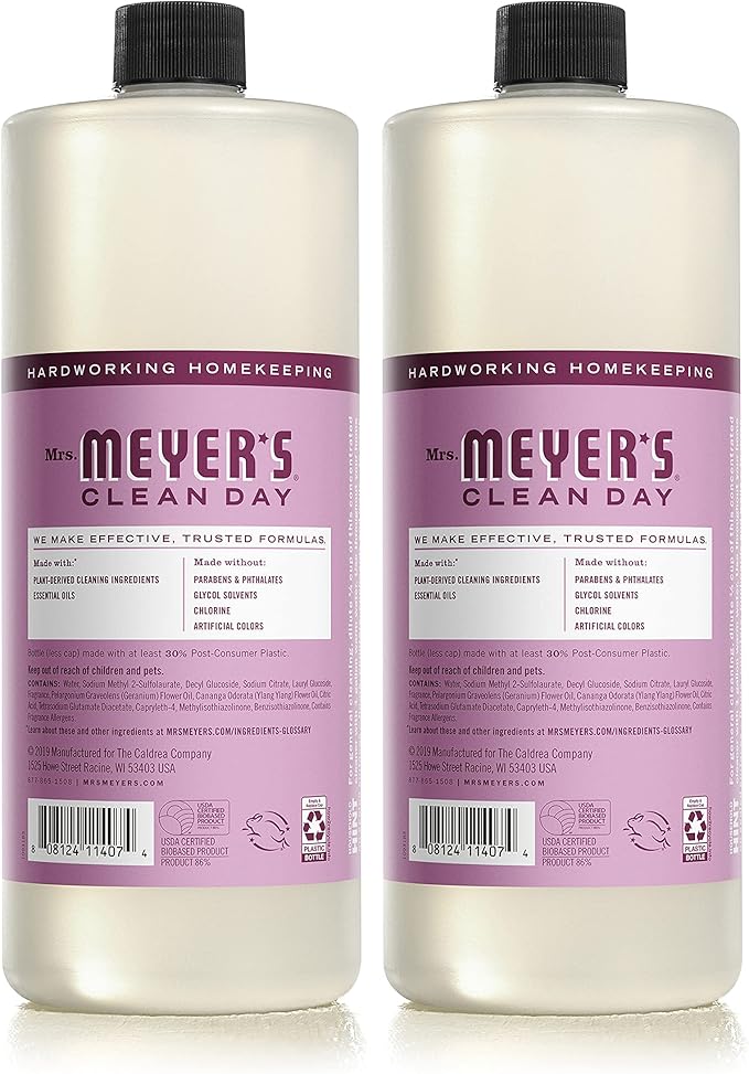 Mrs. MEYER'S CLEAN DAY Multi-Surface Cleaner Concentrate,Use to Clean Floors,Tile,Counters,Peony,32 fl. oz,(Pack of 4)