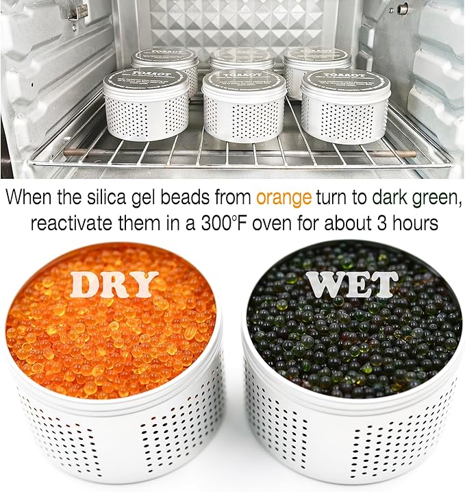 Gun Safe Dehumidifier 200g - Small Silica Gel Desiccant Canister, Moisture Absorber for Gun Cabinets & Safes, Protect 160 Cubic Feet, Silver, Aluminum Shell