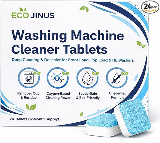 Washing Machine Cleaning Tablets Washer Cleaner & Descaler, 24 Count (12-Month Supply) for Front Load, Top Load & HE Washers | Appliance Maintenance & Residue Removal
