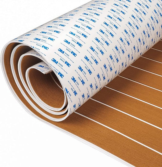 OCEANBROAD EVA Foam Boat Flooring with 3M Adhesive Backing Marine Self-Adhesive Decking 96''x45.6''/36''/28.8''/16.8'', 48''x16.8'' Faux Teak Sheet for Jon Boats Swim Platform Helm Pad RV Floor
