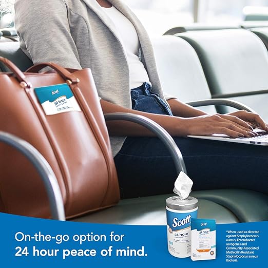 Scott 24 Hour Sanitizing Wipes – Multi-Surface Cleaning & Disinfecting, Continuous Sanitization for 24 Hours – (41526), 50 Packs x 10, 500 Wipes