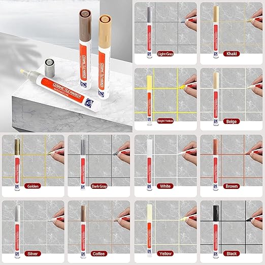 Waterproof Floor Ceramic Tile Marker,Grout Pen White Tile Paint Marker,No Faded for Home Ceramic Tile Marker Off-White,Restore Grout Lines Paint in Bathrooms & Kitchens (Black*5pcs)