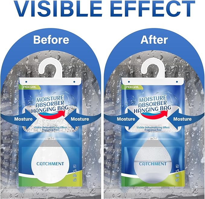 PEKGRIL Moisture Absorber Packets 14-Packs, 15 oz Hanging Dehumidifier Bags, Fragrance Free Humidity Packs for Closet, Bathroom, Kitchen, 420g/Pack