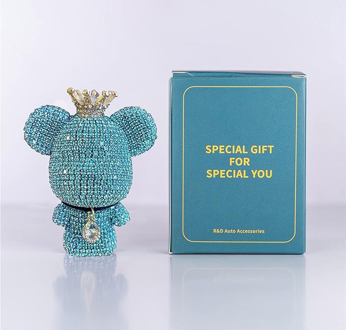 Cute Car Accessories, Bling Crystal Bear Car Air Freshener With Vent Clip,Rhinestone Aesthetic Car Decor Interior Decoration (GREEN)