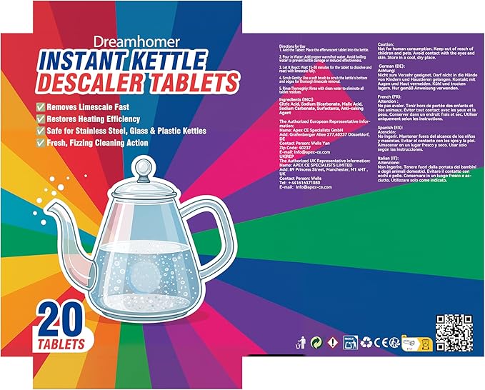 Kettle Descaler Tablet, Kettle Cleaner Remove Hardwater Limescale, Citric Acid for Cleaning, Limescale Remover For Kettles (20.02 Count (Pack of 1))